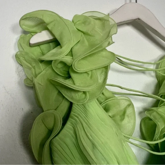 NEW Mac Duggal Indy Ruffle Tiered Cutout Chiffon Gown Mint Green Maxi Dress 4 - Picture 6 of 15